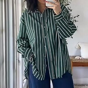 Aerie Forest Green Striped Button Down Shirt
